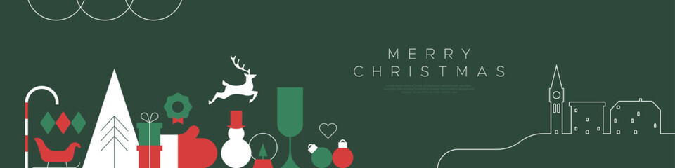 Merry christmas modern geometric banner template. Abstract xmas holiday poster with winter decoration. Festive party invitation, minimalist december event greeting card.
