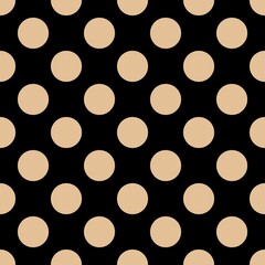 Seamless polka dot pattern. Pink and black circles on black background.