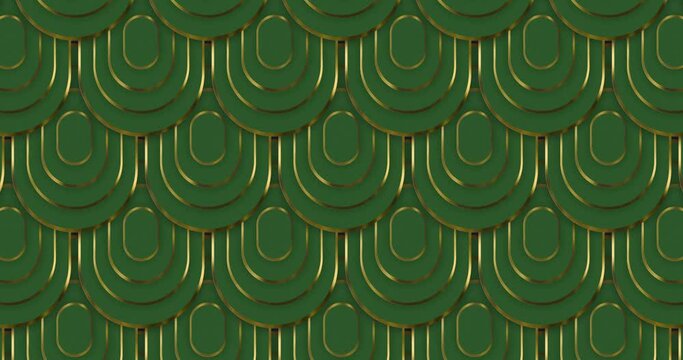 Abstract luxury squoval ring pattern with silver outline backgrounds moving from up to down creating a seamless loop animation over green color background. Elegant circles luxury award background.