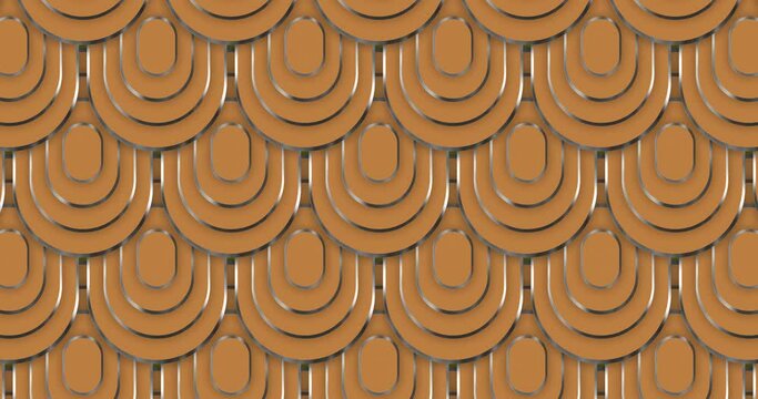 Abstract luxury squoval ring pattern with silver outline backgrounds moving from up to down creating a seamless loop animation over orange color background. Elegant circles luxury award background.