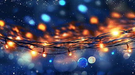 Fascinating bokeh effect with Christmas garland lights against a midnight blue canvas.
