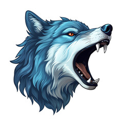 Angry Blue Wolf Face Illustration on Transparent Background, Ai Generated