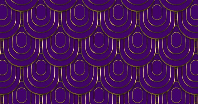 Abstract luxury squoval ring pattern with silver outline backgrounds moving from up to down creating a seamless loop animation over purple color background. Elegant circles luxury award background.