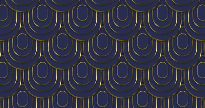 Abstract luxury squoval ring pattern with silver outline backgrounds moving from up to down creating a seamless loop animation over navy blue color background. Elegant luxury award background.