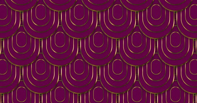 Abstract luxury squoval ring pattern with silver outline backgrounds moving from up to down creating a seamless loop animation over pink color background. Elegant circles luxury award background.