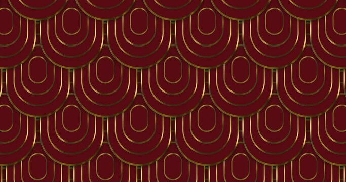 Abstract luxury squoval ring pattern with silver outline backgrounds moving from up to down creating a seamless loop animation over red color background. Elegant circles luxury award background.