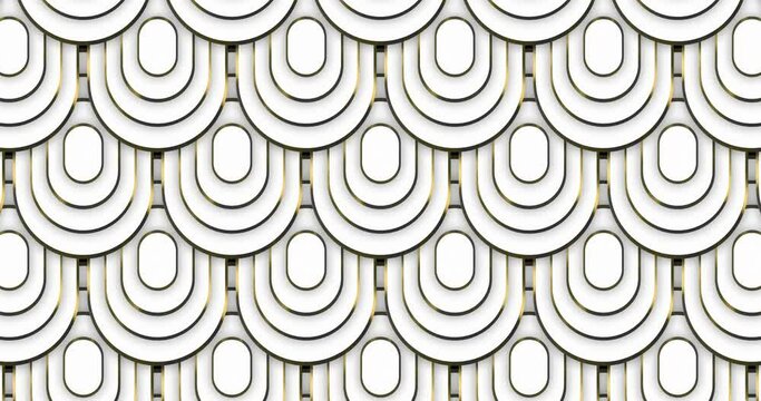 Abstract luxury squoval ring pattern with silver outline backgrounds moving from up to down creating a seamless loop animation over white color background. Elegant luxury award background.