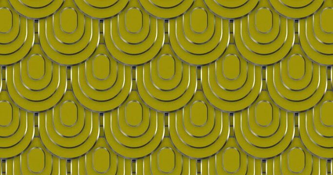 Abstract luxury squoval ring pattern with silver outline backgrounds moving from up to down creating a seamless loop animation over yellow color background. Elegant luxury award background.