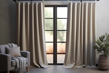 Tab Top Curtains - United States - These curtains have loops at the top that slide directly onto the curtain rod, creating a casual and relaxed look - obrazy, fototapety, plakaty