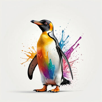 Beautiful penguin in fall colors with white background