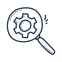 Hand drawn magnifying with gear doodle illustration design. magnifying with gear doodle icon vector.