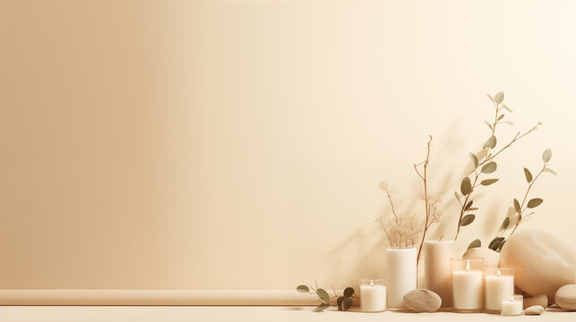 Candles, Beige Colors, Dry Plants, Ambiance Light, Serene Atmosphere, Calendar Background, Wallpaper, Screensaver