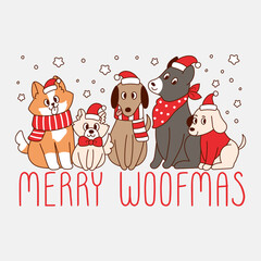 cute illustration of dogs under the snow dogs in christmas costumes for christmas