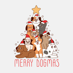 christmas tree made up of dogs 
