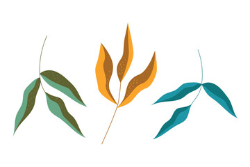 Abstract stylized leaves on branches. Modern vector illustration