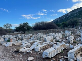 Elements of ancient architecture and ruins of Ephesus, Izmir. 