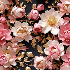 Pink Flowers Illustration Background Seamless Pattern Beautiful Floral Digital Art Design