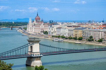 East bank of the Danube river, Hungarian parliament in Budapest, Hungary