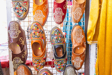 Traditional shoes sale at the Houmt Souk.