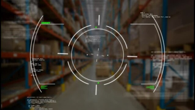 Animation of circles and computer language over warehouse