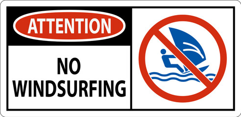 Water Safety Sign Attention, No Windsurfing