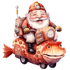 Cute Santa Claus Merry Christmas Watercolor Clipart Illustration