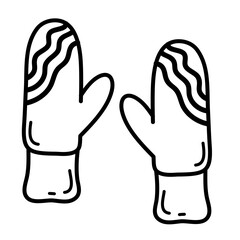 Winter Gloves Lines Style Vector Illustration 
