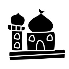 Black Icon Mosque Doodle Vector Design 