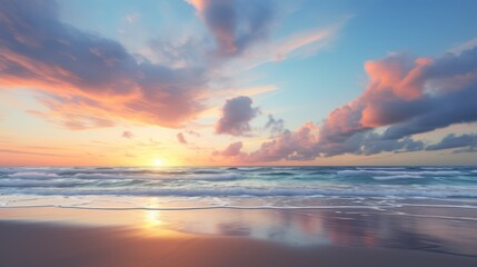 Fototapeta na wymiar the beach at sunset with seawater splashing against the beach