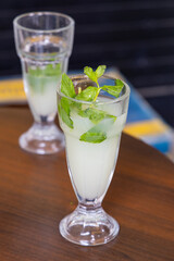 Lemonade with fresh mint at the souk in Bir al Haffay.
