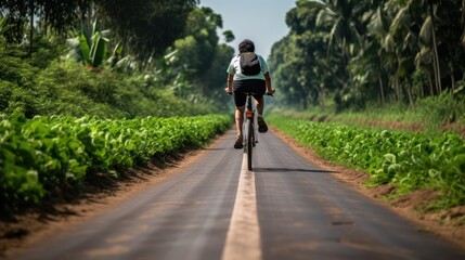 Fototapeta premium The country road is being explored by a cyclist on a bike.