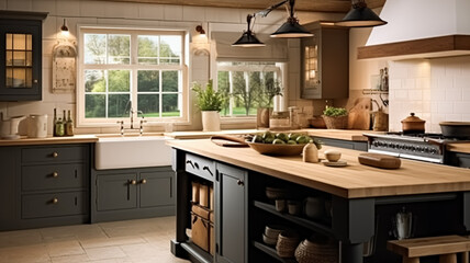 Dark kitchen decor, cottage interior design and house improvement, English in frame kitchen cabinets in a country house style