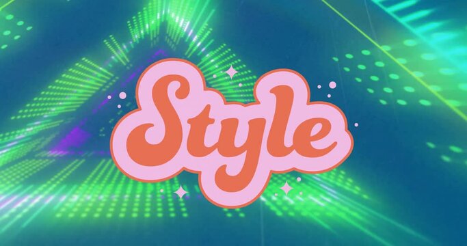 Animation of style text in retro red and pink over green and purple light tunnel