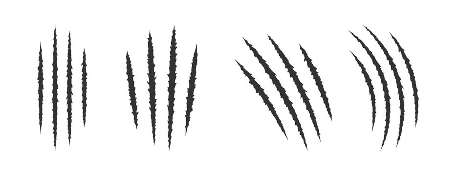 Animal claw marks. Scratches flat vector elements set.