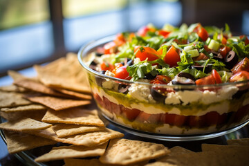 Layered Mediterranean Dip with Pita Chips