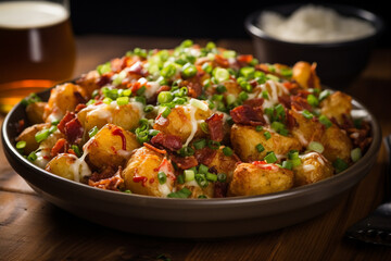 Loaded Tater Tots with Cheese, Bacon, and Green Onions