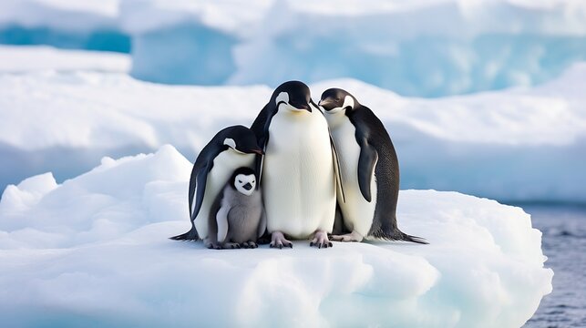 Generative AI : A large group of emperor penguins huddled together on an ice shelf