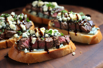 Steak and Blue Cheese Bruschetta with Balsamic Glaze