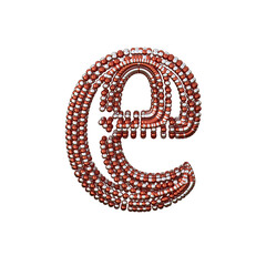 Symbol of small silver and red spheres. letter e