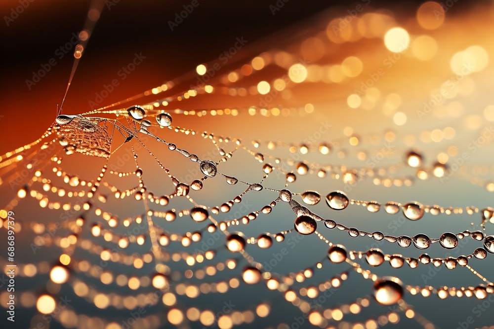 Aufkleber generative ai : the spider web glistened with dewdrops in the early morning light