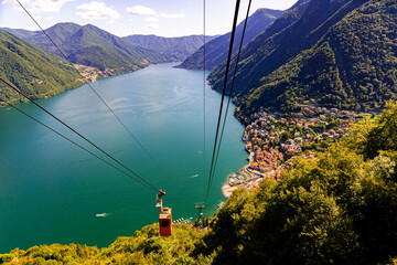 Spectacular Aerial View of Funivia Argegno-Pigra Cable Car and Tranquil Beauty at Lake Como, Italy