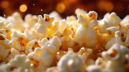Generative AI : Close up of popcorn popping