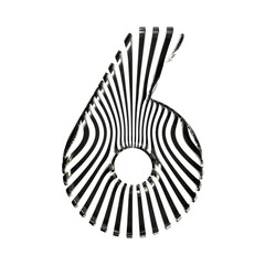 White symbol with ultra thin black straps. number 6