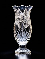 Generative AI : collection of crystal dishes isolated on a black background