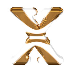 White symbol with thick gold straps. letter x