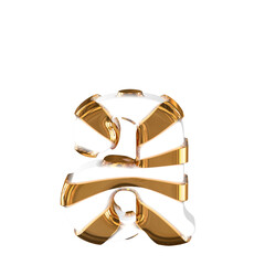 White symbol with thick gold straps. letter a