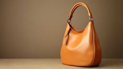 Generative AI : brown leather bag for woman with handle strap closeup