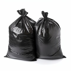 Garbage bags, black garbage bags isolated on white background. AI generated.