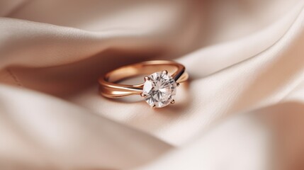 Classic Gold Engagement Ring on Creamy Silk Backgroun