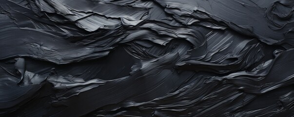 Closeup of abstract rough black art painting texture, with oil brushstroke, pallet knife paint on canvas.